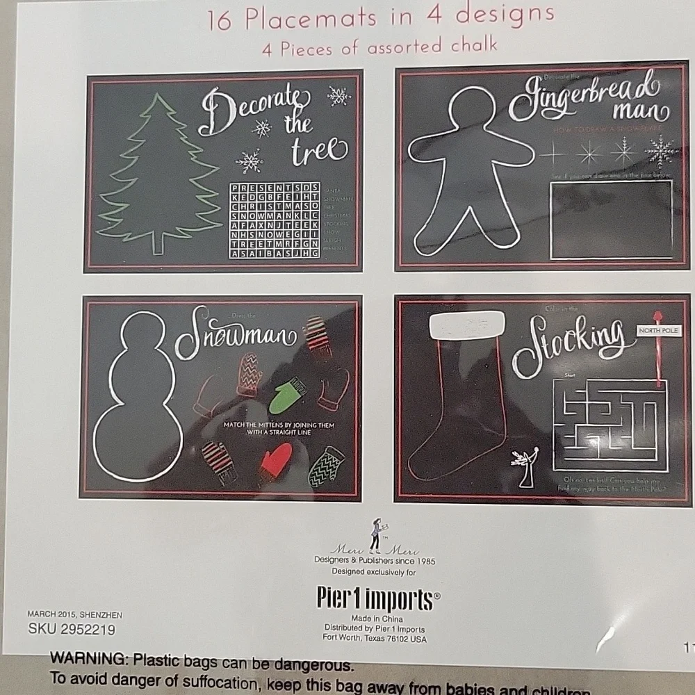 New! Chalkboard Activity Placemats with Snowman Design